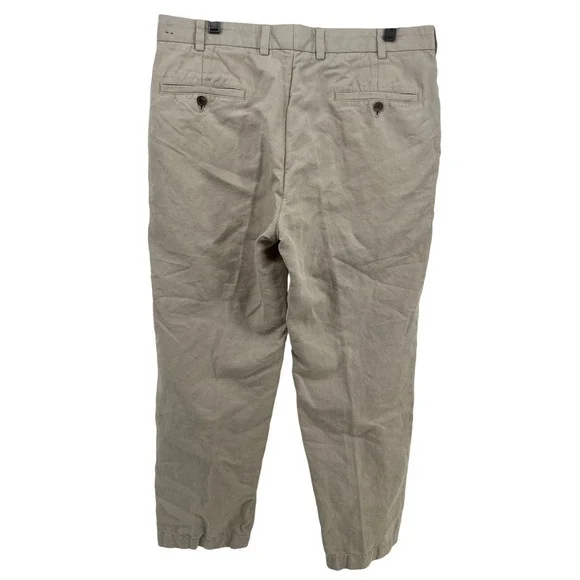Brooks Brothers Clark Chinos Khaki Linen Cotton Irish Baird McNutt Mens 36x30 - Picture 2 of 9